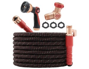 lot 4279 image: Pocket Hose Ballistic 100 FT Expandable Garden Hose, No-Kink, As Seen on TV Anti-burst sleeve reinforced with bulletproof fiber, 360  swiveling pocket pivot connector, lightweight compact design