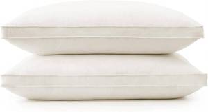 lot 4283 image: puredown  Gusseted Goose Feather Down Pillows, 100% Organic Cotton Cover, Luxury Hotel Collection Bed Pillows for Sleeping Set of 2, King Size