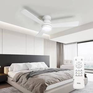 lot 4287 image: TCL 42 White Low Profile Ceiling Fans with Lights &amp Remote  3 blades &amp Remote Control, Reversible, Flush Mount, 3CCT, Dimmable, Noiseless, Ceiling Fan for Bedroom, Indoor Use - Retail $89.99