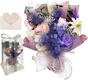 lot 4296 image: Preserved Flowers Bouquet Romantic Valentines Day Gift for Her LED Light 3 Preserved Real Rose for Delivery Christmas Mothers Day Birthday Gifts for Women Mother Wife Girlfriend (Purple)