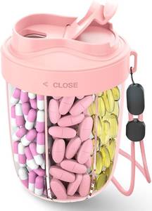 lot 3056 image: Large Pill Organizer,Supplement Organizer for 7 Different Vitamins,Pill Dispenser with Anti-Mixing Design,Easy to Retrieve Meds,Includes 20 Pcs Labels,Travel Pill Organizer(Pink)