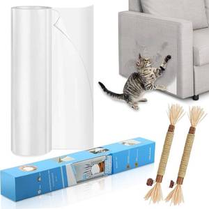 lot 3154 image: 197x12 Cat Scratch Furniture Protector with Chew Sticks, Large Transparent Couch Protector from Cat Claws, Self-Adhesive Anti-Scratch Guard for Sofa Door Chair Table Leg