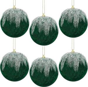 lot 3180 image: 6PCS Dark Green Velvet Christmas Balls, 4 Inch Velvet Ornaments for Christmas Tree Glitter Shatterproof Flocked Ornaments Ball Hanging Ornaments for Indoor Holiday Wedding Party