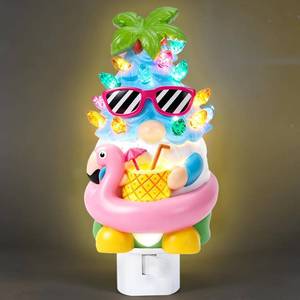lot 3182 image: Summer Hawaii Gnome Night Light Hawaii Flamingo Gnome Plug in Pineapple Coconut Tree Gnome LED Figurine Night Light Gift for Indoor Bedroom Home Decoration