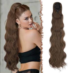 lot 3194 image: FESHFEN Long Drawstring Ponytail Extension, 30 Inch Wavy Curly Comb Clip in Ponytail Hair Extensions Synthetic Pony Tails Clip on Hairpieces for Women, Brown Mixed Light Auburn