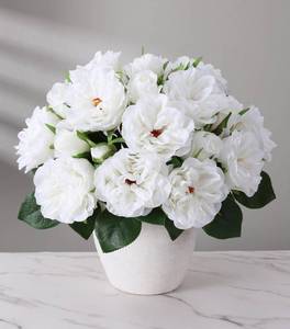 lot 3715 image: florisso White Rose Artificial Flowers - 13 Branches Faux Roses  for Home Decor, Wedding Arrangements & Vase Centerpieces (Silk Roses)
