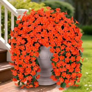 lot 3854 image: Artificial Fake Fall Hanging Flowers Plants for Outdoor Outside, 2PCS Faux Silk Orange Daisy Mums Trailing Vines UV Resistant Realistic Orchid for Autumn Front Door Porch Planter Patio Garden