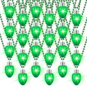 lot 3855 image: Ferreve 12 Pcs St Patricks Day Light up Beads Necklace Bulk LED Saint Patricks Day Lanyard Bulb Necklaces with 3 Light Modes Glow Tossing Beads for Irish Parade Party Favors Accessories (Green)
