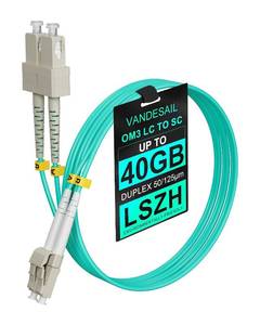lot 3857 image: Fiber Patch Cable LC to SC, OM3 Patch Cable Multimode Duplex Fiber Optic Patch Jumper 10G -0.5m(1.64ft) 1 Pack 50125 m LSZH