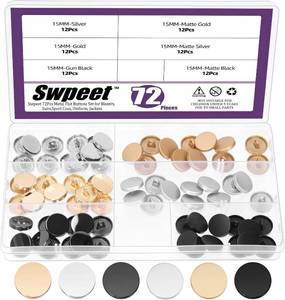lot 3873 image: Swpeet 72Pcs 3 Colors 15mm Metal Flat Button Assortment Kit, Alloy Shank Round Shaped Sewing Button, Woolen Coat Button, Metal Round Flat Sewing Buttons for Clothing Decoration DIY Accessories