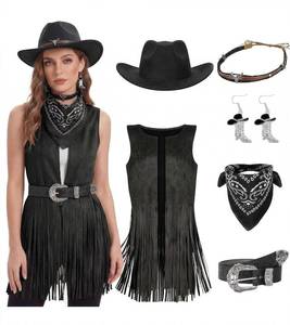 lot 40012 image: 6 PCS Women Cowgirl Costume Set Western Cowboy Outfits with Vest Hat Belt Earring Bandana for Halloween Costumes 2026 Cosplay