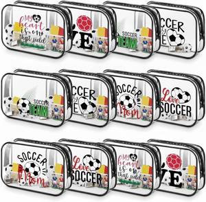 lot 40014 image: Abbylike 12 Pcs 7 x 4.7 x 2.4 Soccer Clear Snack Goodie Bag with Zipper Sport Goodie Soccer Fan Gifts Bags Party Favors Tournament Essentials 2026 Waterproof PVC Makeup Case Toiletry Pouch for Team