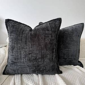 lot 40016 image: OYIMUA Black 18x18 Chenille Pillow Covers Set of 2  Farmhouse Decorative Textured Pillow Cases for Living Room Couch & Bed  Soft Luxury Accent Throw Pillows with Elegant Design