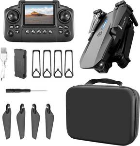 lot 40042 image: ikaufen E88 Drone with Built-in screen control, Camera for Adults RC Drone With 720P HD Dual Camera WiFi FPV Foldable Quadcopter Aircraft 1 Battery (E88 Dual camera Black)