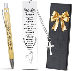 lot 40057 image: Christian Gifts Bible Bookmark for Women & Pen Set - First Communion Gifts, Baptism Gifts, Confirmation Gift Ideas - Religious Gift for Girl, Boy, Men,Book Lovers