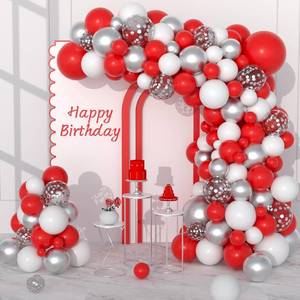 lot 40061 image: Red White Silver Balloon Garland Arch Kit, 122PCS Red White Balloons Metallic Silver Balloons for Women Brithday Wedding Anniversary Engagement Bridal Shower Happy New Year Christmas Party Decorations