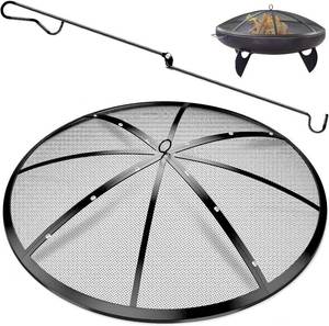 lot 40067 image: Fire Pit Spark Screen, 36Inch Fire Pit Lid Outdoor with Handle & Poker, Heavy-Duty Mesh Firepit Cove with 12 Reinforced Bars for BackyardBeachRV Camping