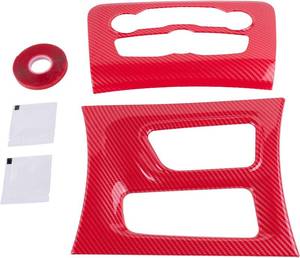 lot 40082 image: Carbon Fiber Central Control AC Switch Gear Shift Panel Cover Trim Compatible with Dodge Challenger Charger 2015 2016 2017 2018 2019 2020 2021 2022 Red