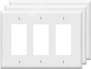 lot 40085 image: ZEFTV Decorator Wall Plates 3-Gang Switch Outlet Electrical Cover Plate Unbreakable Thermoplastic Faceplate for Light Receptacle Outlet Switch, White (3 Pack)