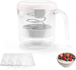lot 40502 image: LELE LIFE Greek Yogurt Strainer with 3 Ultra Fine Mesh, Pressure Filtration, 25.4oz Yogurt Maker Filter with Lid for Soy Milk, Nut Milk
