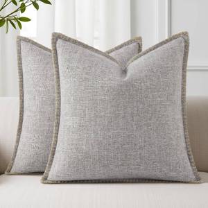 lot 40513 image: decorUhome Light Grey Faux Linen Outdoor Throw Pillow Covers 16x16 Set of 2  Fall Decorative Textured Neutral Modern Farmhouse Pillow Covers with Stitched Edge for Couch Sofa Bed Living Room