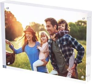lot 40520 image: SimbaLux Magnetic Acrylic Picture Photo Frame 8x10 inches UV Protection  24mm Thick, Clear Glass Like, Double Sided Frameless Desktop Floating Display, Free Standing, 20% Thicker than Most, 1 Pack