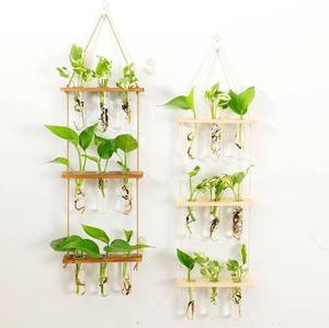 lot 40532 image: Wall Hanging Planter Terrarium with Wooden Stand, 3 Tiered TestTube Flower Vases Retro Hanging Glass Planter Propagator for Hydroponic Plants Cutting Home Office Garden Decor- 9 Test Tubes