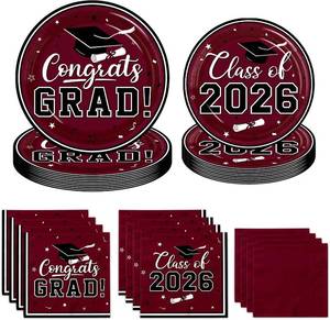 lot 40096 image: Graduation Party Plates and Napkins,Congrats Grad Party Supplies Class of 2026 Theme Tableware Decoration for College High School Congrats Grad Favors Serve 50 Wine Red