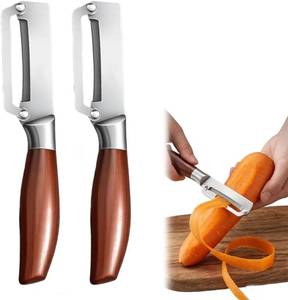 lot 40102 image: Premium Multifunctional Vegetable Peeler with Wooden Handle, Stainless Steel Blade & Built-in Bottle Opener, Kitchen Peeling Tool for Apple Potato Pumpkin Zucchini Papaya Melon (2PCS)