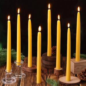 lot 40105 image: Beeswax Taper Candles 8 Pack, 10 Hours Long Burn Bee Wax Tapered Candles  10 Inch Tall, Unscented, Smokeless, Dripless, Taper Candlesticks for Light, Dinner, Table Centerpieces, Home Decor