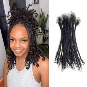lot 40116 image: Dreadlock Extensions Human Hair With Curly Ends 0.4cm Width 10 inch 20 Strands Natural Black Loc Extensions Curly End for Women Men