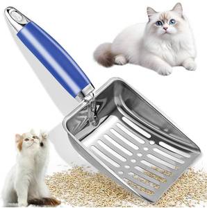 lot 40117 image: Cat Litter Scoop - Metal Cat Litter Scoop - Stainless Steel Scoop for Cats - Sturdy Metal Mesh - Rubber Handle - Easy to Clean, Suitable for Cat Litter Boxes (Blue)