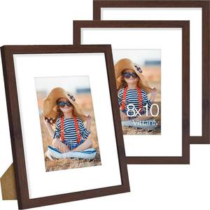 lot 40122 image: Vittanly 8x10 Picture Frame Set of 3 for Wall & Table Display, Light Brown  Display Pictures 5x7 with Mat or 8x10 without Mat, Engineered Wood with Shatter-Resistant Plexiglass for home decor