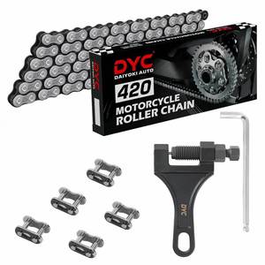 lot 40130 image: DYC 420 Chain 132 Links with 5 Master Links and Chain Breaker Tool  Cut to fit 420 chain kit for mini bikes pit bikes ATVs and go karts using 420 sprockets