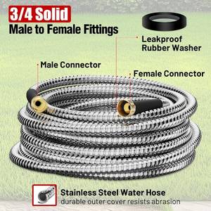lot 40133 image: Beitopamz Garden Hose 10 ft, Stainless Steel Metal Water Hose with Nozzle, Flexible and Durable, Rust Proof, No-Kink, Heavy Duty, Leakproof 34 Brass Fittings, Lightweight Hose for Patio, Lawn