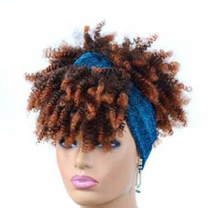 lot 40137 image: Headband Wigs for Black Women Synthetic Short Afro Kinky Curly Wigs Dark Brown Wig with Bangs Wrap Wigs Afro Curly Headband Wig