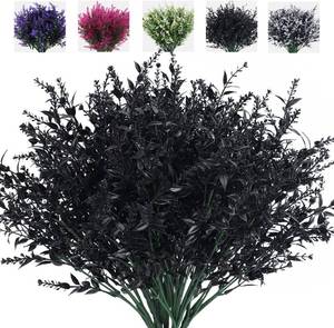 lot 40140 image: RECUTMS Black Artificial Flowers Outdoor Fake Plants Artificial Faux Flower  8Pcs, Black Halloween Decor,Fake Outdoor UV Resistant Shrubs No Fade Faux Plastic Plants Garden Porch Window Box Decorating