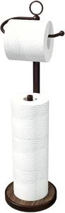 lot 40151 image: Toilet Paper Holder Free Standing with Storage 4 Rolls Stainless Steel Toilet Paper Holder Stand with Weighted Wood Grain Base Space-Saving Tissue Roll Holders for Bathroom Black & Bronze (Bronze)