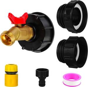 lot 40161 image: 3-Size 275-330 Gallon IBC Tote Adapter, IBC Tote Hose Adapter, 2.44 Fine 2 Fine, and 2 Coarse Thread,12 Male NPT Inlet  34 Male GHT Threaded Brass Hose Faucet Garden Hose Connector