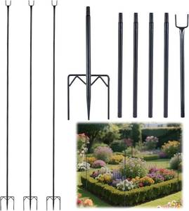 lot 40349 image: 4 Pack 7.2ft Metal Garden Netting Support Stakes, Heavy Duty Garden Netting Pole with 50 Tie Rustproof Gardening Fence Stake Crop Cage Protection Post Frame for Support Fruits Garden Bed Plant Net