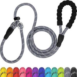 lot 40350 image: TagME Slip Lead for Dogs, No Pull Training Leash, Padded Handle (Gray)  Braided Climbing Rope, Reflective Stitching, 6 Ft, Fits Small to Large Dogs Up to 250 lbs, Cushioned Grip, No Leash Burn