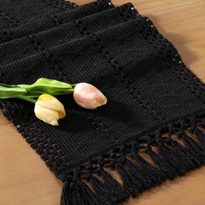 lot 40357 image: Boho Table Runner Summer Farmhouse Rustic Dining Dresser Scarf Home Decor  Tassel Kitchen Centerpiece Small Macrame Woven Cotton Linen Coffee Table Runner Holiday Party Decorations 12x36in Black