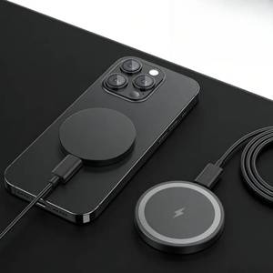 lot 40358 image: Mini 15W Magnetic Wireless Charger Pad for Magsafe iPhone 17 16 15 14 13 12 Pro Max Samsung LED Magnet Fast Charging Phone Stand (Black)