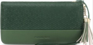 lot 40377 image: Pomelo Best two-tone green zip-around clutch wallet featuring a textured honeycomb pattern and a wrist strap