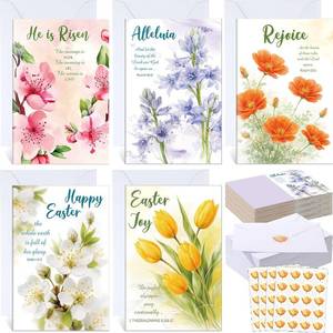 lot 40542 image: Motiskyy 100 Sets Cards with Envelopes and Stickers Blank Inside Funny Card 5 Style Greeting Card Designs (Easter Vertical Style)