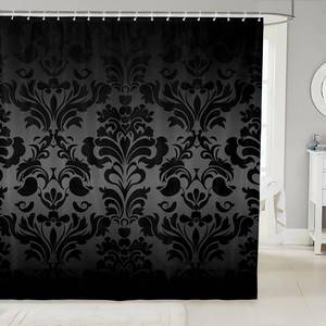 lot 40543 image: Feelyou Vintage Floral Bathroom Shower Curtain Set Retro Flower Shower Curtain for Botanical Blossom Black Silver Bath Curtain 72x84 Kids Bathroom Accessories