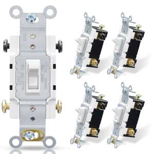 lot 40550 image: ELEGRP 4 Way Toggle Light Switch, 15 Amp, 120-277V, Toggle Framed AC Quiet Switch, in Wall OnOff, Self-Grounding, Residential and Commercial Grade, UL Listed (5 Pack, Glossy White)
