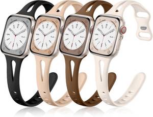 lot 40553 image: Getino Compatible with Apple Watch Band 40mm 38mm 41mm 42mm iWatch Series 11 10 9 8 7 6 5 4 3 2 1 SE for Women, Durable Soft Silicone Thin Slim Sport Watch Bands, BlackDark BrownStarlightMilk Tea