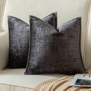 lot 40554 image: Yaertun Pack of 2 Chenille Textured Decorative Throw Pillow Covers Accent Solid Cushion Cover Soft Cozy Pillow Case with Velvet Back for Couch Sofa Bed Living Room 16x16 Inch Dark Grey