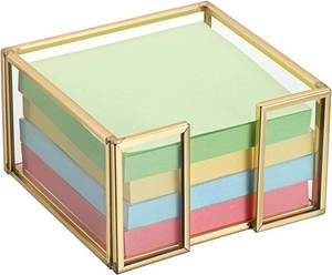 lot 40556 image: BTSKY Golden Glass Sticky Note Holder for 3x3 Inch Sticky Notes  Elegant Post It Note Dispenser with Non-Slip Pads Clear Notepad Holder for Desk Organization Planning, Home Office Decor